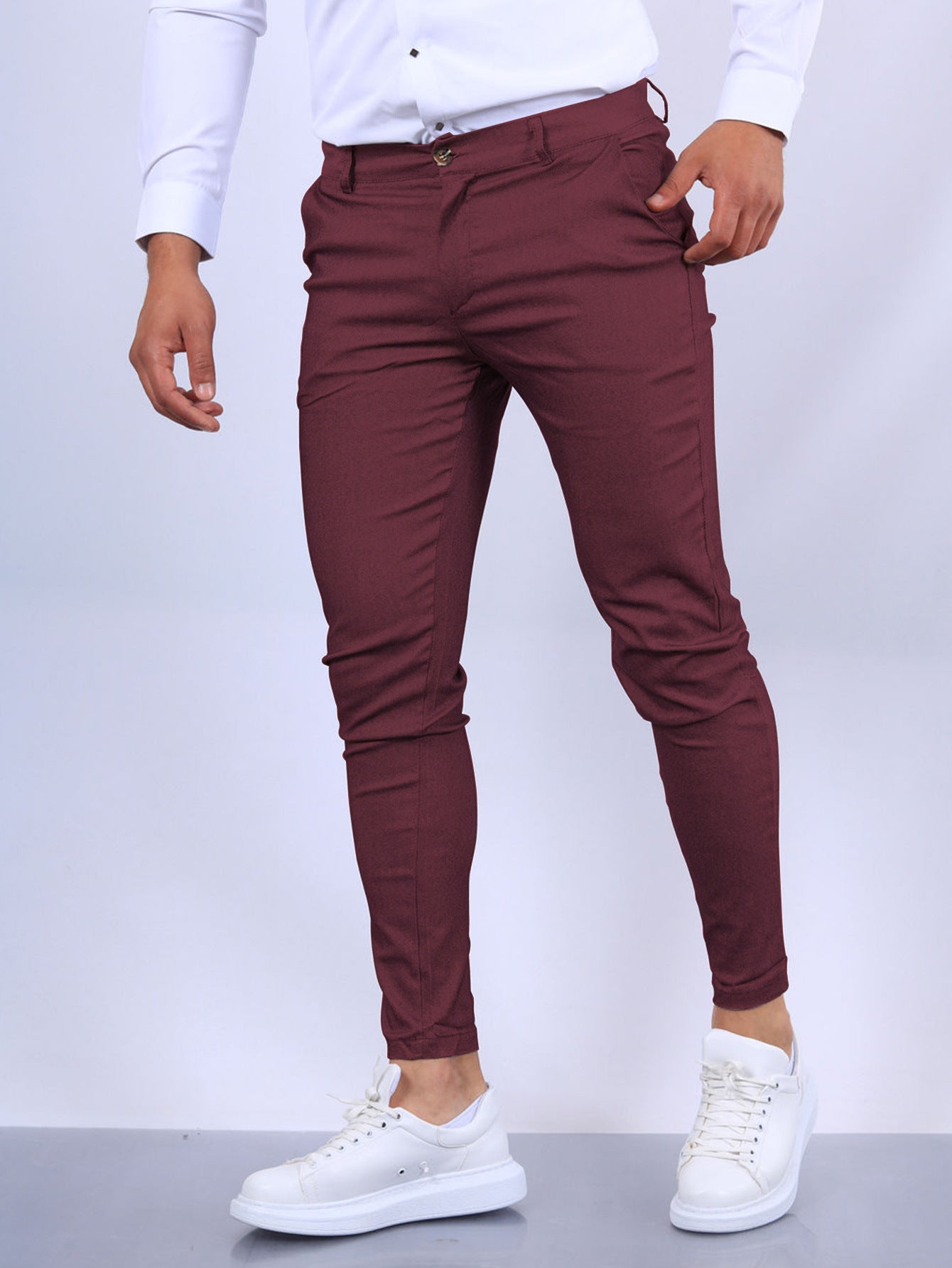 Pantalon slim boutonné pour homme, tendance, uni