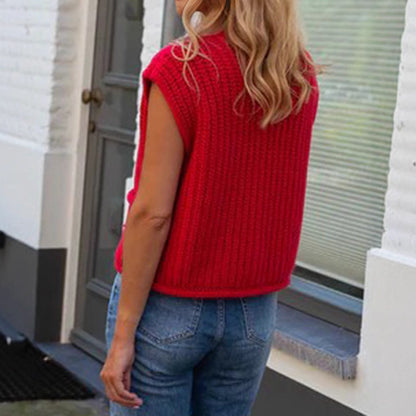 Beau cardigan rouge a bouton très stylée, mode tissu épais.
