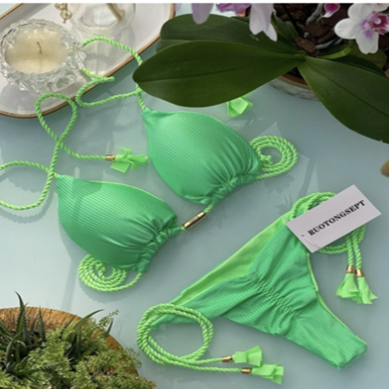 Solid Color Braided Swimsuit Multicolor European And American Bikini