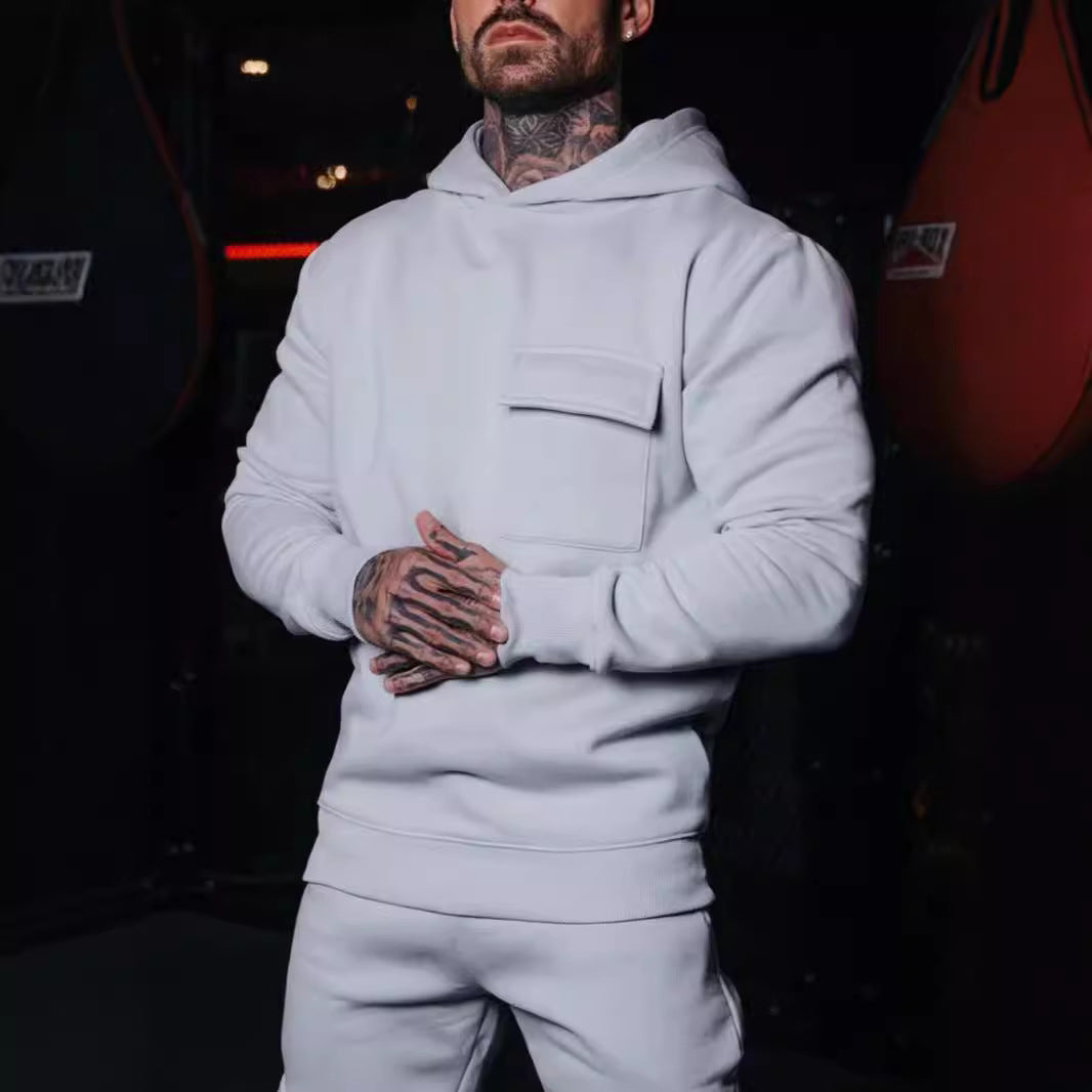 Fashion Casual Patch Pocket Cotton Plus Size Hooded Pullover