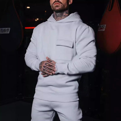 Fashion Casual Patch Pocket Cotton Plus Size Hooded Pullover