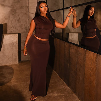 Slim-fit Pleated Fashionable Solid-color Skirt Suit