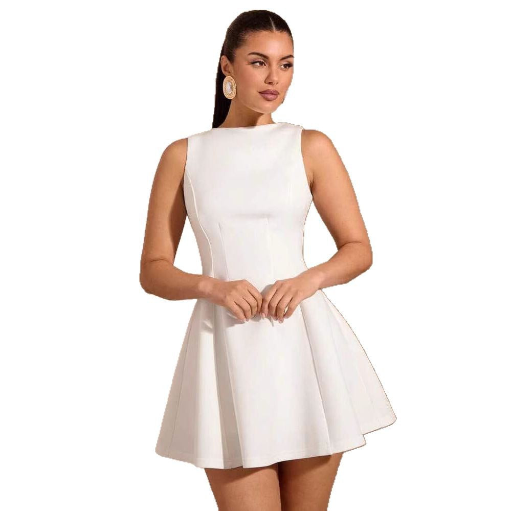 Solid-color A-line Sleeveless Slim-fit Elegant Tea Party Dress