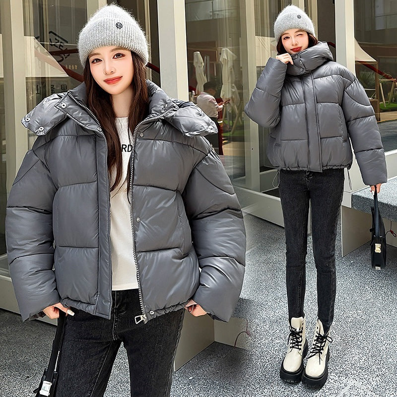 Elegant Fluffy Hooded Cotton Jacket Puffer Jacket Coat Warm Commute