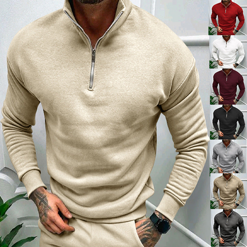 Sweat-shirt zippé de couleur unie pour homme, haut à manches longues doublé polaire, automne et hiver