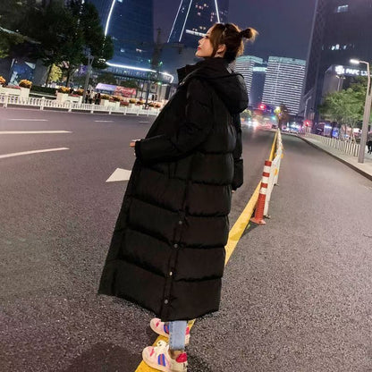 Long Instagram-hit Versatile Chic Casual Minimalist Padded Warm Hooded Cotton-padded Coat