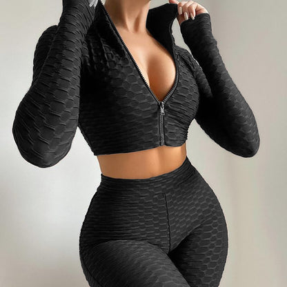 Survêtement de yoga pour femme, ensemble de vêtements de sport, de fitness, de contrôle du ventre, de levage des fesses, à manches longues
