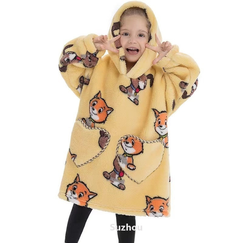 Vêtements confortables en velours de coton résistants au froid pour garçons et filles, couverture à capuche épaisse grande taille, vêtements de nuit pour enfants
