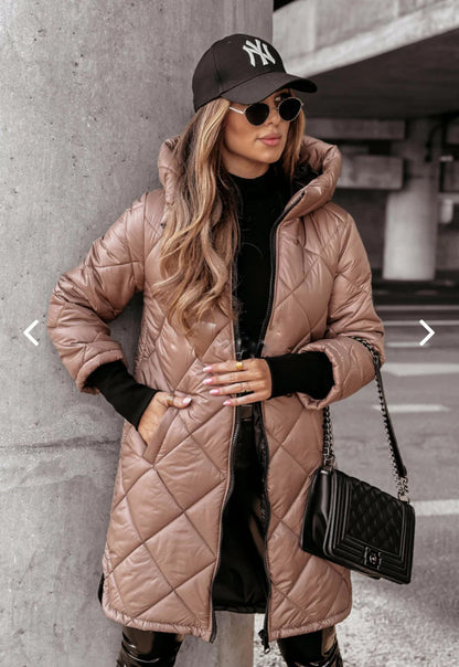 Veste d'hiver mi-longue à capuche en coton rembourré pour femme
