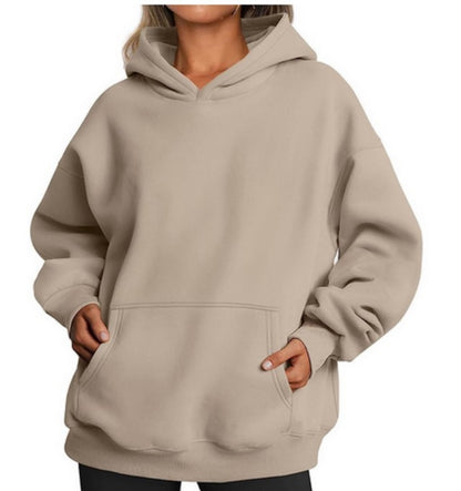 Sweats à capuche surdimensionnés pour femmes, sweats amples en polaire avec poche, pulls à manches longues, tenues d'hiver et d'automne, vêtements de sport