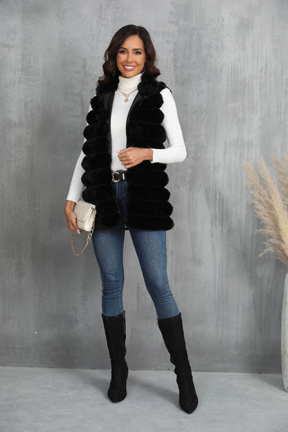Gilet mi-long en fausse fourrure pour femme, nouvelle collection automne-hiver