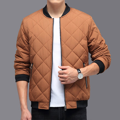 Manteau d'hiver en coton à coutures rhombiques pour homme, veste de baseball épaisse et chaude, décontractée, couleur unie