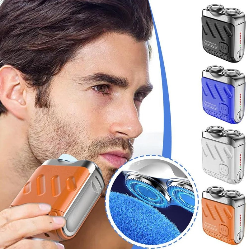 Rasoir électrique portable rotatif à double anneau pour hommes, mini rasoir de voyage à double lame magnétique flottante, rasoirs de poche rechargeables