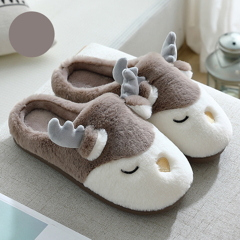 Pantoufles d'hiver pour la maison, pantoufles de chambre en peluche d'élan