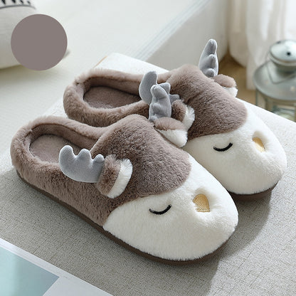 Pantoufles d'hiver pour la maison, pantoufles de chambre en peluche d'élan