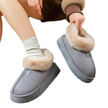 Chaussons en coton à enveloppement de cheville pour femmes, bottes de neige épaisses à la mode