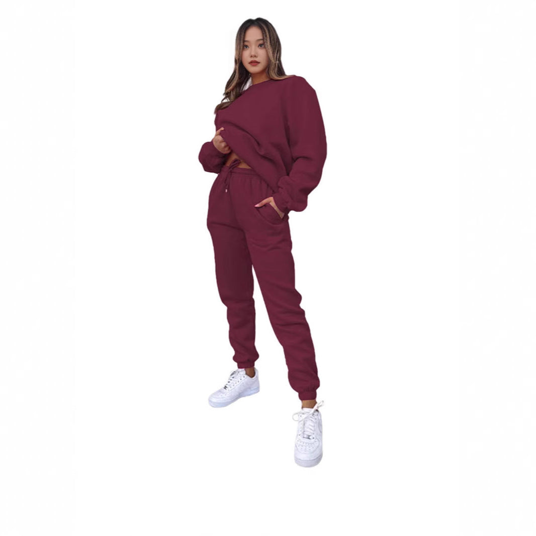 Ensemble deux pièces sweat-shirt ras du cou, doublé polaire, décontracté et tendance
