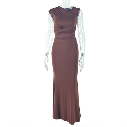 Slim-fit Pleated Fashionable Solid-color Skirt Suit