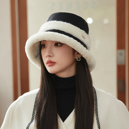 Face-looking Velvet-padded Small Warm Earflaps Cap Big Head Circumference Bucket Hat