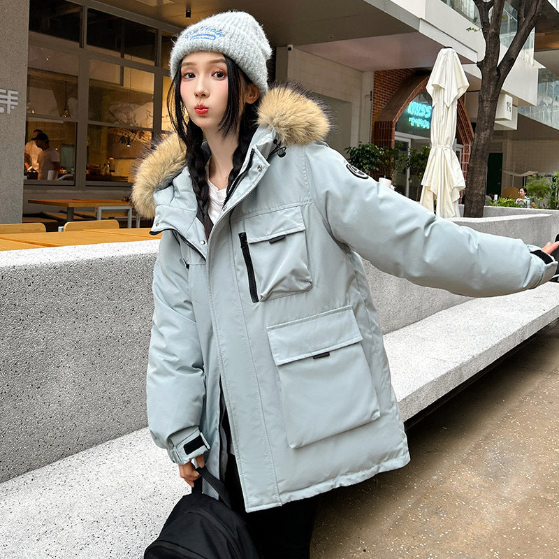 Warm Large Fur Collar Cotton Clothes Women