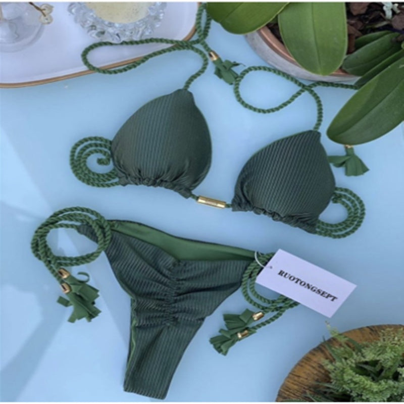 Solid Color Braided Swimsuit Multicolor European And American Bikini