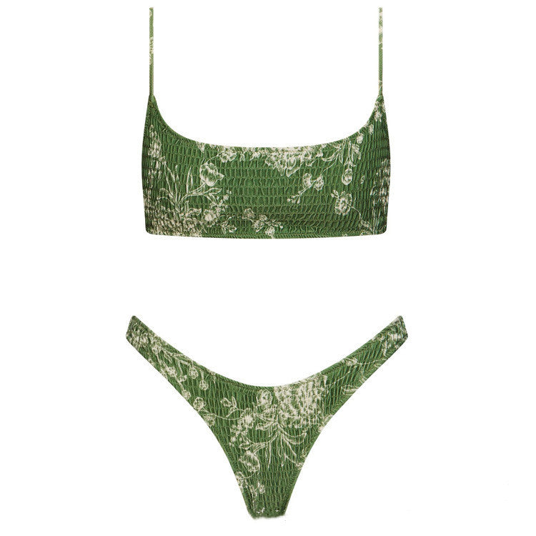 European And American Tube Top Pleated INS Triangle Double-sided Swimsuit