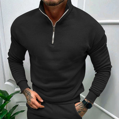 Sweat-shirt zippé de couleur unie pour homme, haut à manches longues doublé polaire, automne et hiver