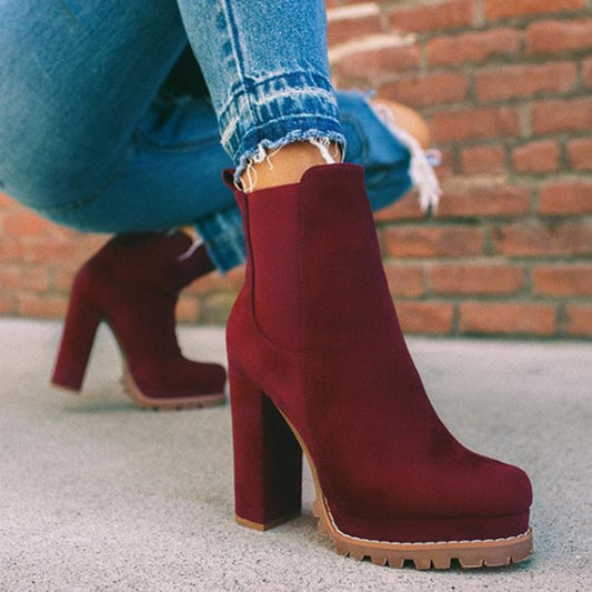 Bottines à bout rond, chaussures à talons hauts épais et carrés, décontractées, mode automne-hiver, en daim, pour soirées faite fureur les Girls