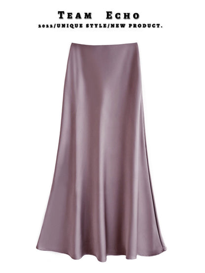 High Waist Slimming Mid-length Satin Acetate Silky Skirt