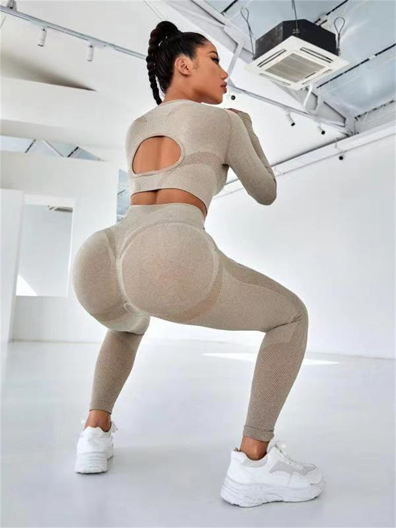 Ensemble de sport 2 pièces, haut à manches longues leggings de fitness taille haute sans coutures, vêtements de sport. Ils sont parfaits prêt a bouger