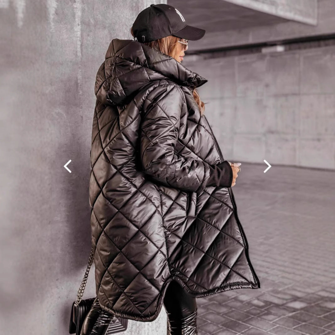 Veste d'hiver mi-longue à capuche en coton rembourré pour femme