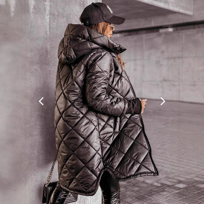Veste d'hiver mi-longue à capuche en coton rembourré pour femme