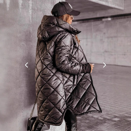 Veste d'hiver mi-longue à capuche en coton rembourré pour femme