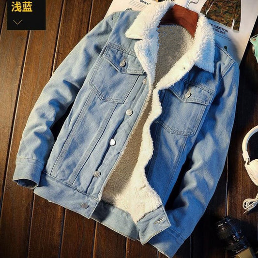 Manteau d'hiver en jean doublé polaire pour homme, épais
