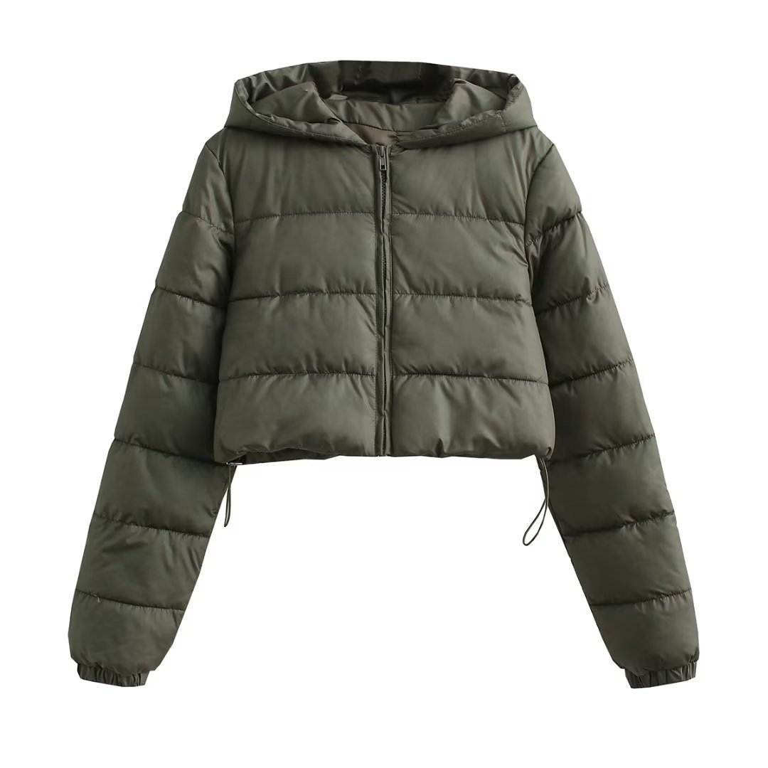 Womens Short Multi-Colored Cotton Puffer Jacket With Hood