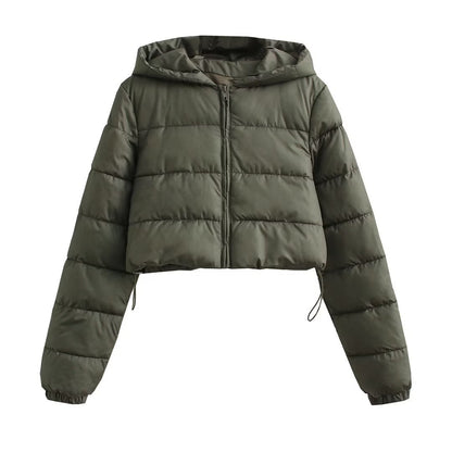 Womens Short Multi-Colored Cotton Puffer Jacket With Hood