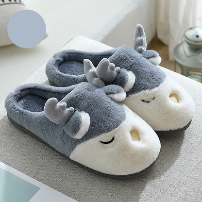 Pantoufles d'hiver pour la maison, pantoufles de chambre en peluche d'élan