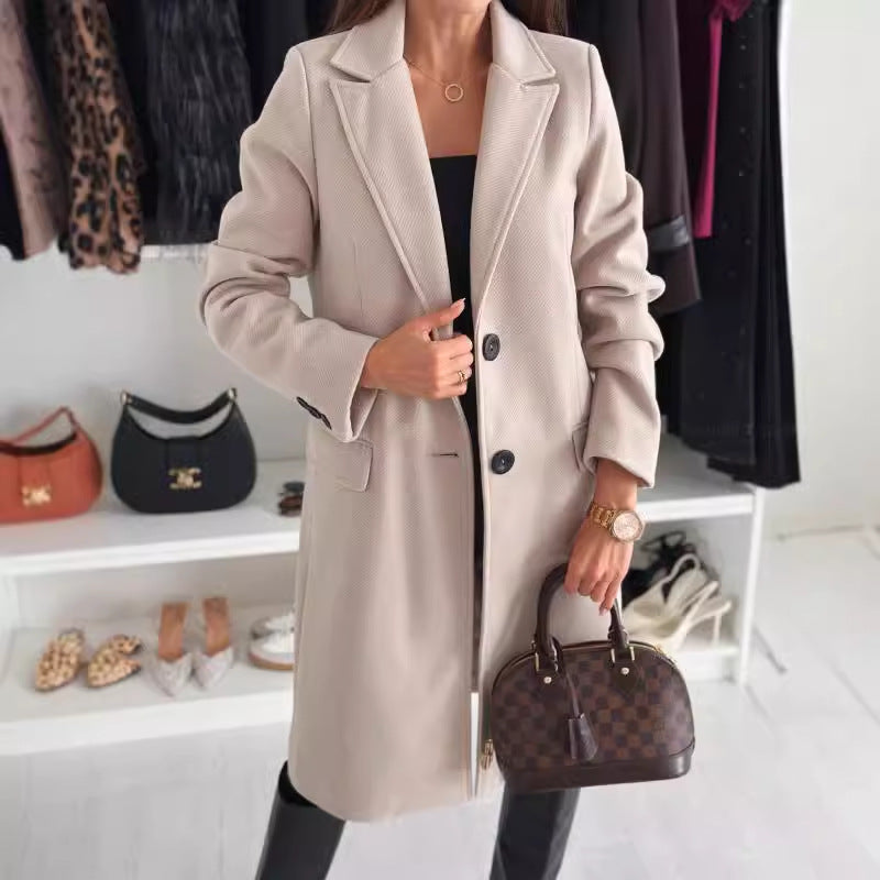 Manteau en laine à revers et boutonnage simple, veste longue d'hiver à manches longues, couleur unie, vêtements pour femmes bien lire la description pour choisir votre grandeur