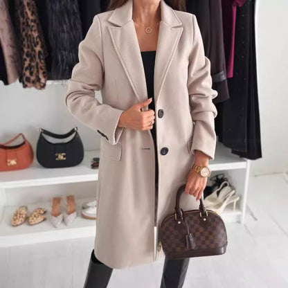 Manteau en laine à revers et boutonnage simple, veste longue d'hiver à manches longues, couleur unie, vêtements pour femmes bien lire la description pour choisir votre grandeur