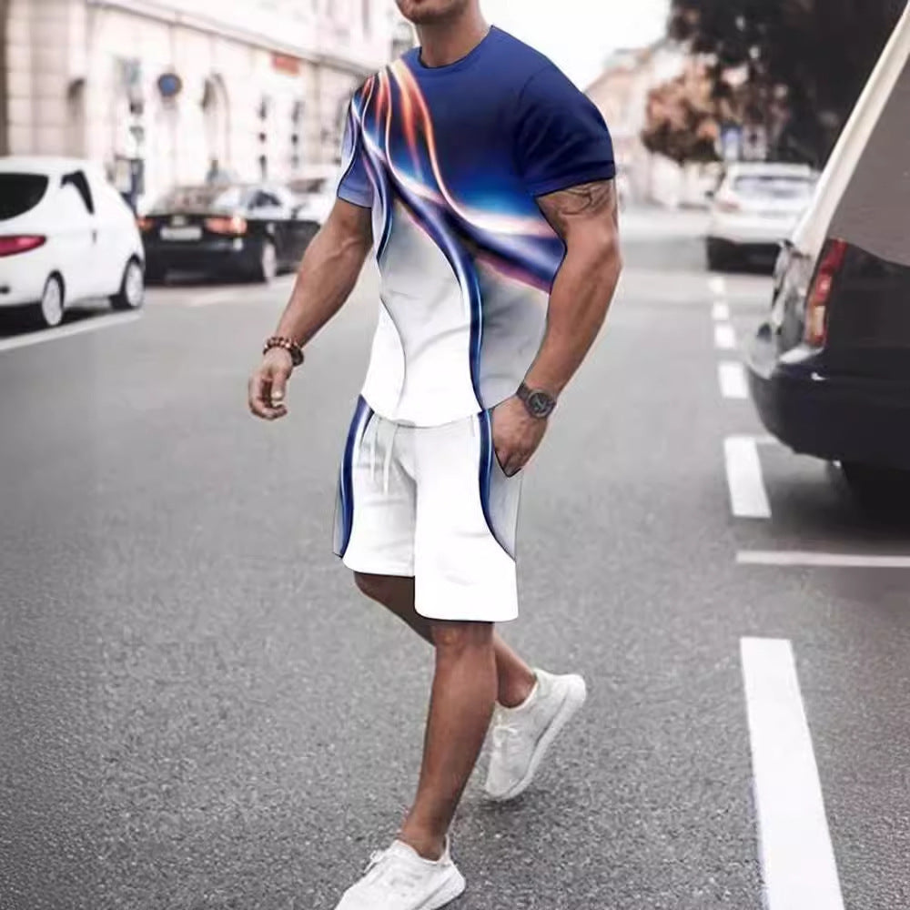 Ensemble t-shirt et short décontractés pour homme, vêtements de sport imprimés deux pièces