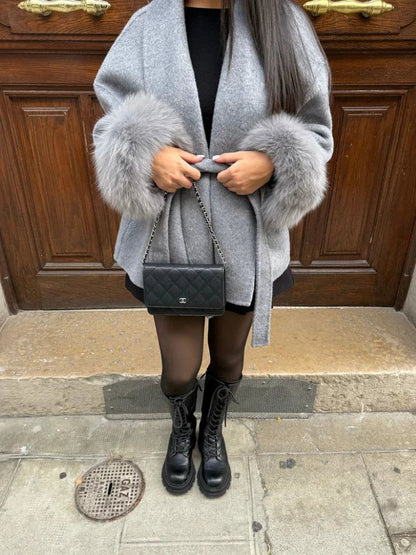 Manteau long à manches fourrées