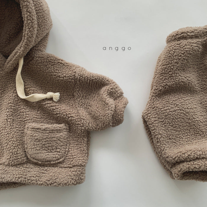 Combinaison en peluche douce pour enfants garçons et filles, pull à capuche chaud et épais, pantalon deux pièces
