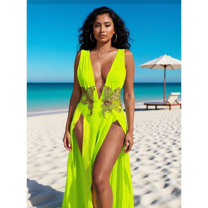 Deep-V High-slit Dress For A Beachy Vacation Look