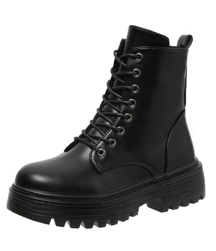 British Style Boots With Chunky Heels Women's Platform Lace-up