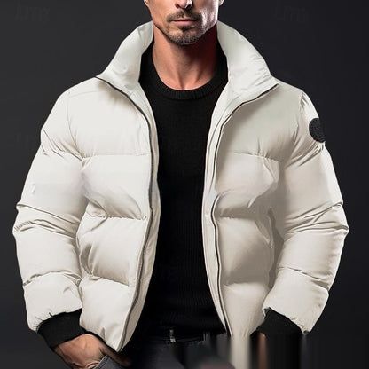 Mens Solid-Color Cotton-Padded Down Jacket Coat