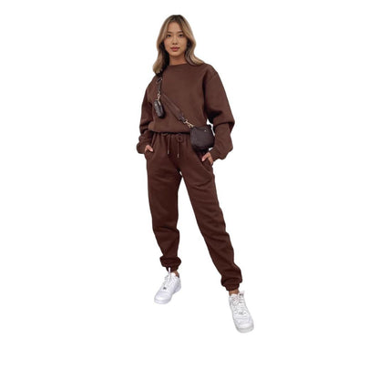 Ensemble deux pièces sweat-shirt ras du cou, doublé polaire, décontracté et tendance