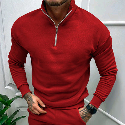 Sweat-shirt zippé de couleur unie pour homme, haut à manches longues doublé polaire, automne et hiver