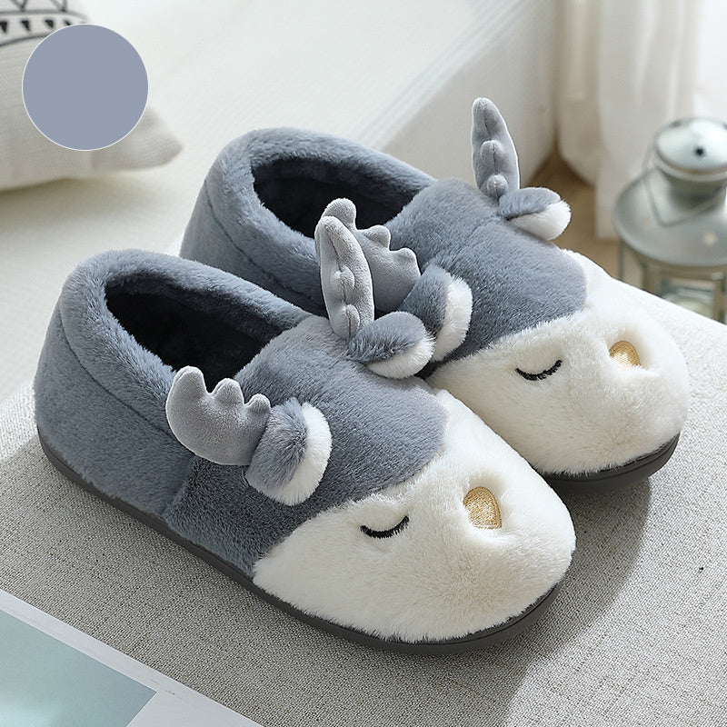 Pantoufles d'hiver pour la maison, pantoufles de chambre en peluche d'élan
