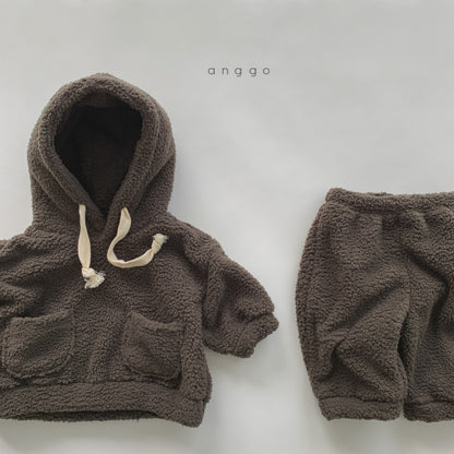 Combinaison en peluche douce pour enfants garçons et filles, pull à capuche chaud et épais, pantalon deux pièces