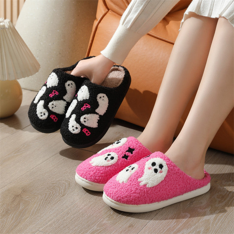 Chaussons d'intérieur antidérapants en coton pour femme, motif fantôme de dessin animé d'Halloween